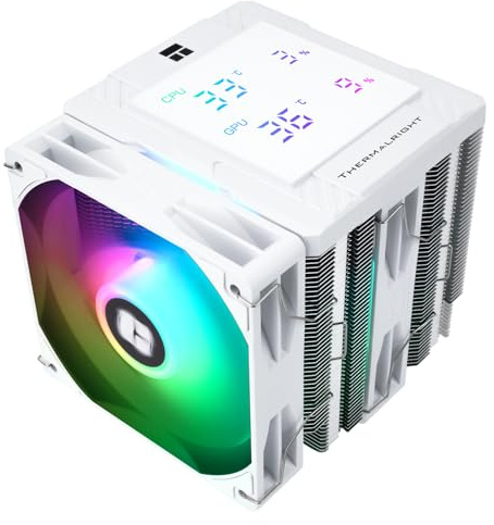 Thermalright Peerless Assassin 120 Digital ARGB White - Refrigerador de CPU con doble torre y ventiladores dobles, cubierta de pantalla digital para AM4/AM5, Intel LGA1851/1700/115X/1200
