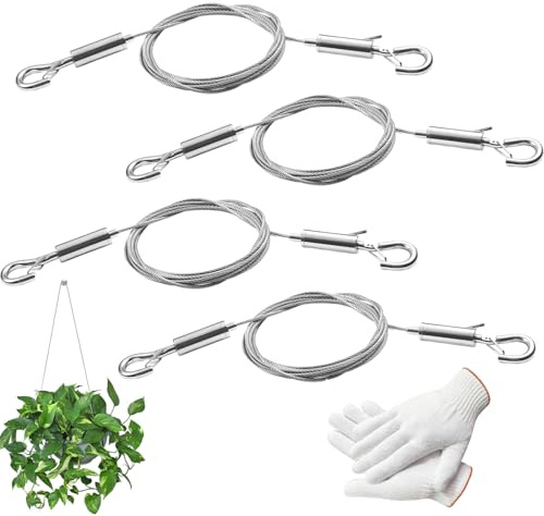 Lot de 4 câbles de suspension réglables pour miroir, 1 m x 1,5 mm, corde de suspension robuste en acier inoxydable avec gants de travail pour accrocher des photos, des miroirs, des lampes, des œuvres