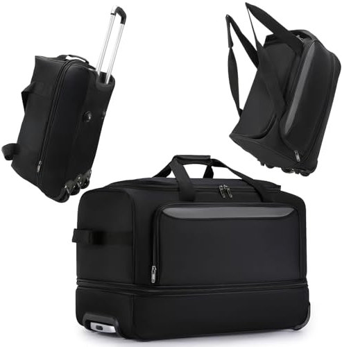 Cozary Reisetasche mit Rollen 57L - 3-in-1 Multifunktions-Reisetrolley aus wasserabweisendem Oxfordstoff, erweiterbarer Reisekoffer mit Rollen für Sporttasche groß Reiserucksack - 56x29x35cm