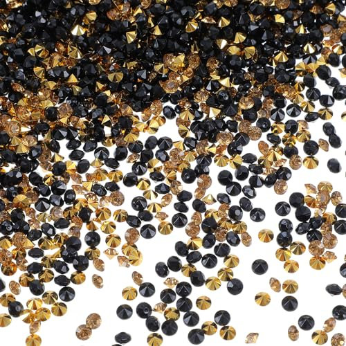 10000 Pcs Clear Scatter Black and Gold Confetti, Acrylic Diamonds Rhinestones Table Decorations, Glitter Black and Gold Scatter Confetti for Table, Bridal Shower, Wedding Decoration, Vase Beads (4 mm)