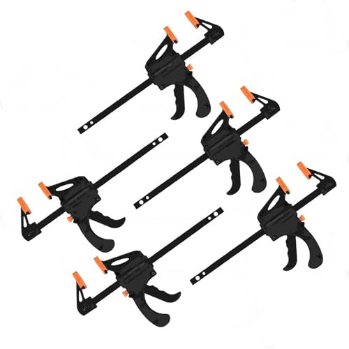 5 Pcs Quick Grip Clamps, 4 Inch Woodworking F Clamps, Ratchet Bar Clip, Quick Release Clips, One Handed Clamp for Woodwork, Handmade Craft, DIY, Clamping (4Inch)