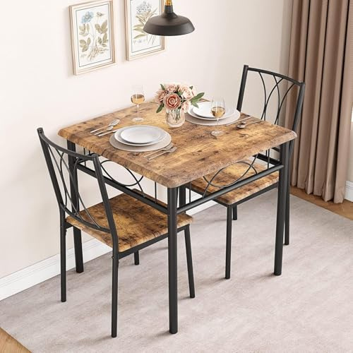 OPULENTHOME Matbordsset för 2, kvadratiskt, utrymmesbesparande, 3-delat köksbord med 2 stolar, kompakt lägenhets- och matrumsset, möbler för små rum (74 x 74 x 76 cm)