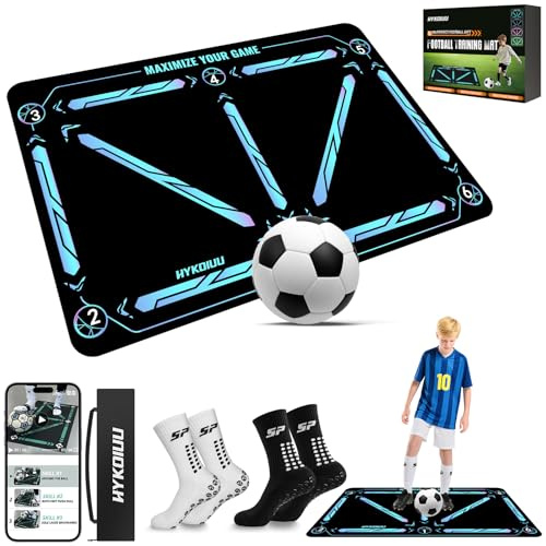 Tapis Foot Entrainement Avec Chaussettes Foot Antidérapantes Vidéos de Formation 90x60cm Tapis Entrainement Foot Accessoire Tapis D’Entraînement Pour Cadeau Football Enfant