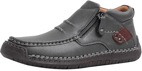 Zapatos de piel para hombre, hechos a mano, planos, mocasines, antideslizantes, de altura, transpirables, clásicos, para negocios, con cremallera, extra anchos, botas náuticas, amortiguación
