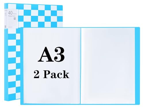 Srvnpioy 2 Pezzi Raccoglitore per Presentazioni A3 con 40 Tasche, Portalistini A3 Libro Espositivo Portfolio Diamond per Opere d'arte, disegno, pittura, Colore: Blu