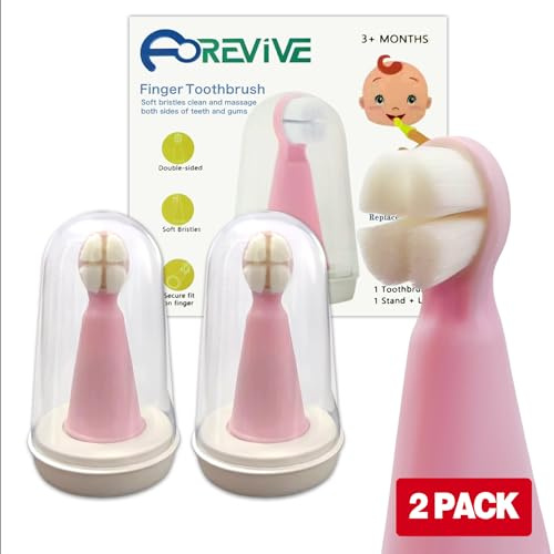 FOREVIVE Baby Finger Toothbrush for Infants and Toddlers 0 to 3 Years – Soft Silicone Teething Brush with Tongue Cleaner | Gentle Gum Massager for Newborns, Babies & Young Kids | Pack of 2