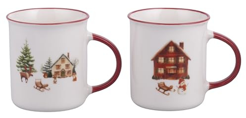 SET 2 Mug natalizia 360 ml in gres, Winter Village