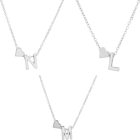 LQUYTA 3 Piezas Collar Inicial Plata Con Pequeño Corazón Letra Colgante Inicial Personalizada Collar L M N Para Mujeres Y Niñas Regalo Accesorio