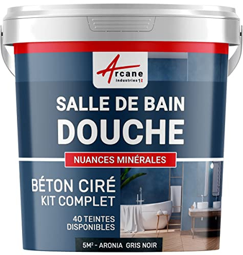 béton ciré salle de bain, douche italienne, pièce d'eau, kit beton cire, salle de bains, douche italienne - 5 m² (en 2 couches) Aronia Gris Noir - ARCANE INDUSTRIES