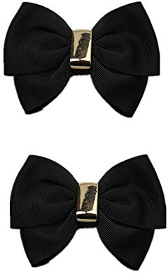 Douqu Fashion Pairs Assorted Color Double Layer Satin Bow Shoe Clips 3.7inch Vintage Style Glamour Bows (Black)