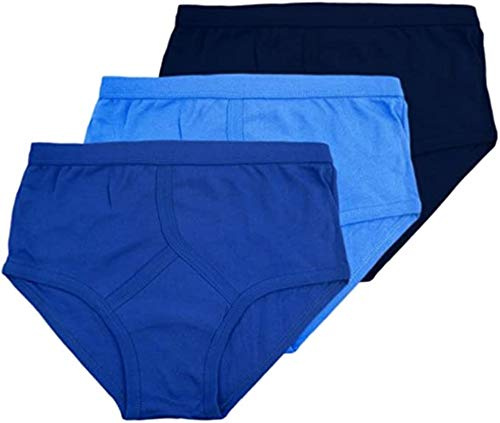 3X Pairs of Mens Traditional 100% Cotton Y Style Briefs/White/Mixed Blue/S, M, L, XL, XXL, 3XL, 4XL, 5XL (2XL, Mixed Blues)