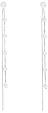 SLUYNZ 925 Sterling Silber Perle Ohrringe Kette für Damen Elegante Hängend Ohrringe Lange (A-Silber)