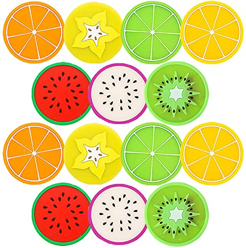 Frutta Colorata Sottobicchiere BKJJ Sottobicchiere rotondo in Silicone Sottobicchiere con Tappetino Isolante Antiscivolo Bevanda Caffè tè Tazza di Vetro Sottobicchiere 14 pezzi