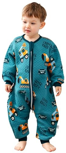 ZIGJOY Toddler Sleeping Bag, 1.5 TOG Baby Sleep Bag with Feet Cotton Sleep Sack All Year Round for 12-24 Months Baby Girl Boy Essentials Excavator