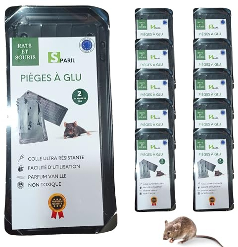 Piege A Rat Et Souris avec Colle Ou Glu Puissant. 10 Plaques Collantes Anti Rat Aromatisées pour Attraper Les Rongeurs. Non Toxique, Travaillez comme Un Professionnel en Interieur Et Extérieur.