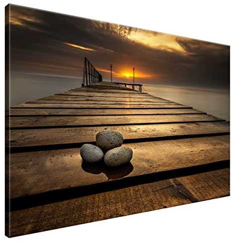Estika Lienzo Cuadros - Puente, madera, puesta del sol - 120 x 80 cm, impresión artística de 1 pieza - Murales de salón, dormitorio, decoración de pared moderna, Imagen sobre lienzo - 2414A_1B