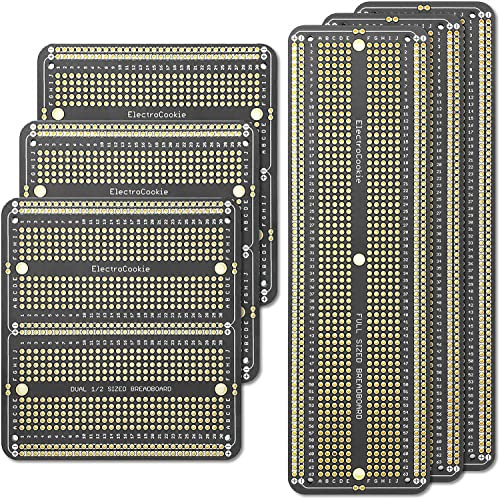 ElectroCookie Large PCB Prototype Board Kit Solderable Breadboards for Electronics Projects Compatible for DIY Arduino Soldering Projects, Gold-Plated (6 Multi-Pack, Black)