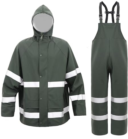 VUVEA Rain Suit For Men & Women Waterproof Heavy Duty Rain Gear Reflective Jacket & Bib Pants for Fishing Outdoor Work Raincoats