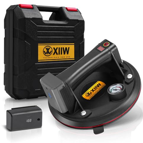 Sollevatore elettrico max. 300 kg | con 1 batteria LCD, manometro auto-aspirante alzacristalli da 8, ventosa forte per vetro pesante, piastrelle, piastra di ferro, ardesia, ventose per il trasporto