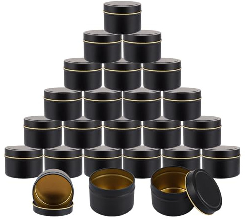 FWEEK 24 barattoli per candele, 120 ml, colore nero, in metallo, riutilizzabili, rotondi, con tappo a vite, per candele, spezie, caramelle, artigianato