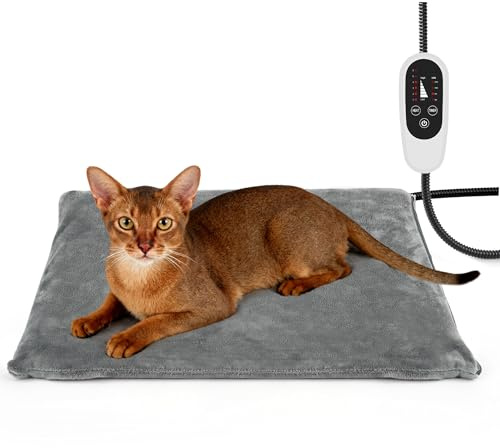 NICREW Pet Heating Pad, Temperature Adjustable, 45 x 40 cm, 55W Max, Grey | 6 Temperature Settings, Auto Shut-Off Timer, Soft Fleece Cover, Chew Resistant Cord, Small Pets Less than 7 kg, indoor Use
