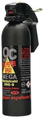 Pfefferspray SSG-9 OC 5000 mit Pistolengriff 400ml Weitstrahl KO-Spray zur Heimverteidigung Mega Reichweite Extreme Reizstoffkonzentration