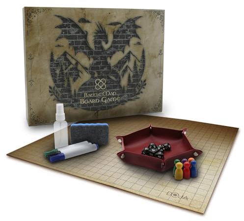 DOJA Barcelona | Dungeon Battle Mat fur RPG | Doppelseitiges Grid Game Map | 68x58cm Rollenspiel-Brett DND Battlemap | Double Side Trockenlöschmatte Tabletop Dungeons Dragons, Pathfinder, Rollenspiel