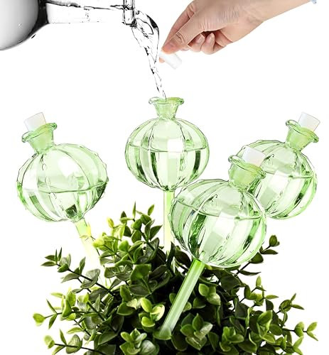OUZHOU Plant Watering Globes 4 Pack, Cactus Glass Plant Watering Devices, Self Watering Plant Spikes, Automatic Watering Globes Vacation Plant Waterer for Outdoor Indoor Garden Plants Flowers