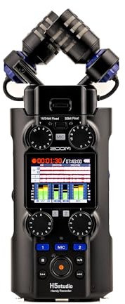 Zoom - H5Studio Grabador de Coma Flotante de 4 Pistas de 32 bits 192 kHz - 16/24 bits, Ganancia, limitadores, cápsula XYH-5e, Interfaz de Audio Mac, PC, iOS, Android