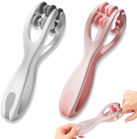 2 pièces Finger Flow, Fingerflow Arthrose, appareil de massage des doigts, rouleau de massage manuel pour la relaxation articulaire et l'humidité musculaire (gris + rose)