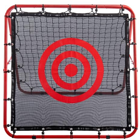 Football Rebounder Net 100x100cm – Double-Sided Adjustable Kickback Target Rebound Net for Training – Foldable Portable Rebounder Football Equipment for Kids & Adults (Red)