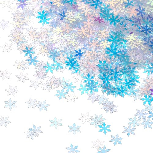 2000Pcs/50g Christmas Snowflakes Confetti, Glitter Snowflake Sequins Christmas Iridescent Snowflake Table Decoration for Winter Holiday Xmas Wedding Party Decorations