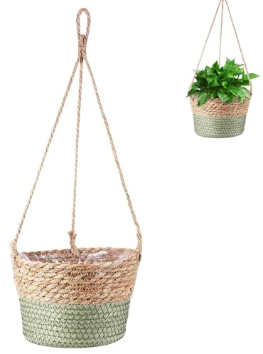 Ajxwde Cestino da Fiori Sospeso, Cesto Sospeso per Piante, Cesto per Piante in Corda, Fioriera in Cotone Intrecciato, per Fioriere Decorative Appendibili per Casa(Green)