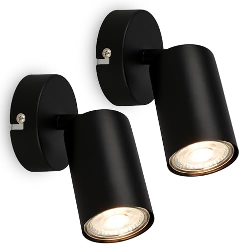 Briloner Lote de 2 apliques pared LED orientables GU10, lámpara dormitorio, luz salón, iluminación pasillo cocina, diseño moderno interior, montaje sencillo, 8 x 15,5 cm, Negro
