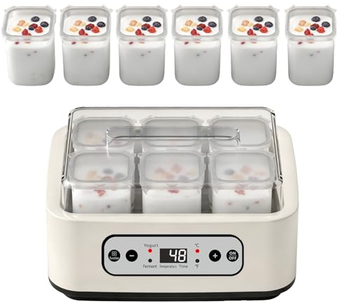 Guiwuiyu Yoghurt Maker, Electric Yogurt Maker Machine 6 x 250ml Glass Jars, Adjustable Temp & Temperature, Multifunctional Yoghurt Maker for Homemade Probiotic Yogurt, Homemade Desserts