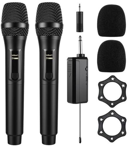 FerBuee Wireless Microphone Dual Professional Cordless Mic Handheld Microphone System for Amplifier, PA System, Karaoke, Meeting, Party, Church (Black & Black)