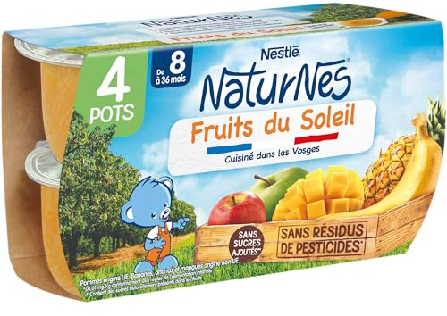 Nestlé Naturnes - Purée de Fruits Bébé - Fruits du Soleil - dès 8 Mois - 4X130g