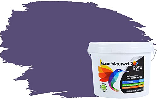 RyFo Colors Bunte Wandfarbe Manufakturweiß Violett 3l - weitere Violett Farbtöne und Größen erhältlich, Deckkraft Klasse 1, Nassabrieb Klasse 1