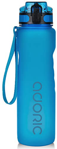 ADORIC Sports Water Bottle 1L, BPA Free Tritan Non-Toxic Plastic Sport Water Cup, Durable Leak Proof Water Bottle with Filter, Flip Top