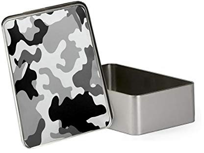 Giftme Grey Black and White Camo Portable Metal Tin Storage Box Biscuit Chocolate Tin Emergency Stuff Tin Birthday Present. (Rectangular)