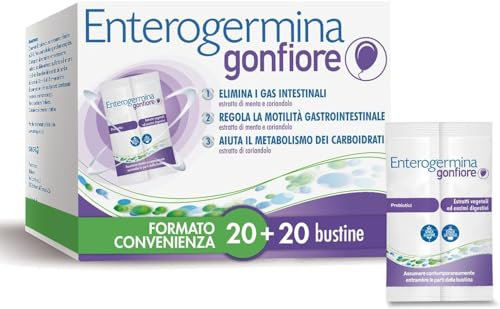 Enterogermina Schwellungen, probiotische Molkereien, Präbiotika für Erwachsene – Nahrungsergänzungsmittel mit Verdauungsenzymen und pflanzlichen Extrakten gegen Bauchschwellung und Schwellungen des