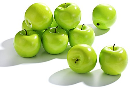 Mokyler Frutas artificiales, 10 unidades de manzanas de frutas falsas, manzanas verdes artificiales, modelo de manzana verde falsa, frutas decorativas falsas para el hogar, fiesta, fotografía