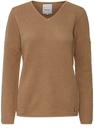 OXMO OXHanna Damen Strickpullover Feinstrick Pullover mit V-Ausschnitt 100% Baumwolle Regular fit, Größe:L, Farbe:Kelp (171022)