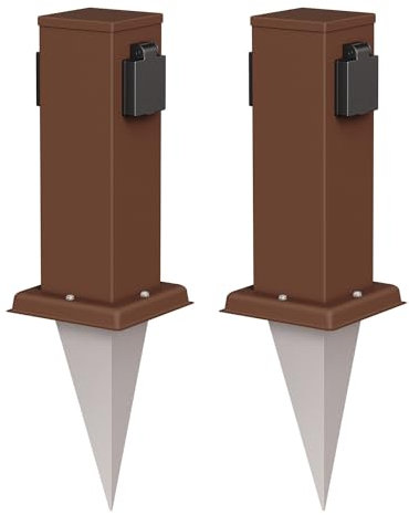 ledscom.de 2 x Polly Toma de jardín Pilar con pincho de Tierra para Exteriores, IP44, 2 Ganchos, marrón, Cuadrado, 27cm