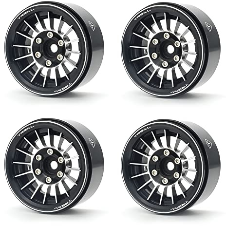 TREAL 1.9 Beadlock Wheels 1.9 Inch Beadlock RC Wheel Rims Set (4) for 1:10 RC Crawler Axial SCX10 II 90046 SCX10 III AXI03007 Capra TRX4 12mm Hex -Type J(Black)