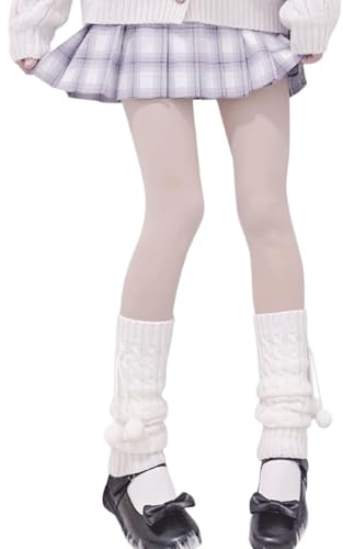 Lebaley Leg Warmers for Women Girls，White Knit Leg Warmers，Long Leg Cover Stocking Harajuku Japanese Lolita