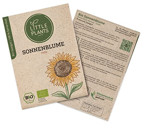 BIO Sonnenblumen Samen Hella, 20 Sonnenblumensamen, hohe Keimrate von Little Plants, Wunderschöne Blume für deinen Balkon und Garten, BIO Blumensamen Nachhaltig Verpackt