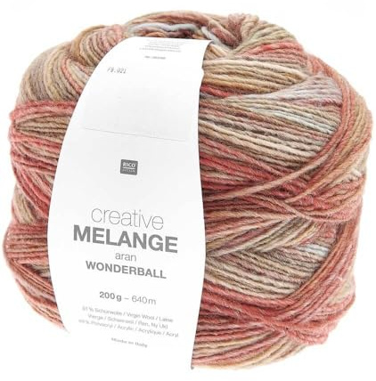 Rico Design Creative Melange Aran Wonderball oliv-rost Farbe 21, Farbverlaufswolle Nadelstärke 5 mm zum Stricken oder Häkeln, Wolle 200g Knäuel