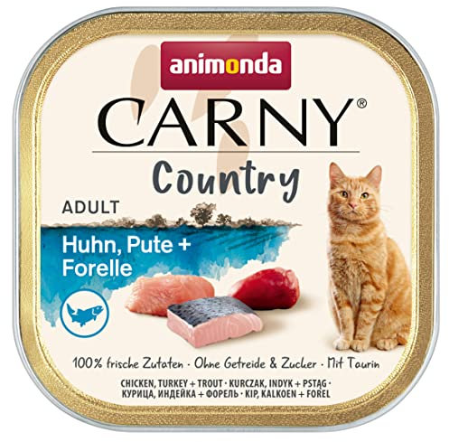 animonda Carny Adult Country Katzenfutter, Nassfutter für Katzen in der praktischen Portionsschale mit Huhn, Pute + Forelle, 32 x 100g