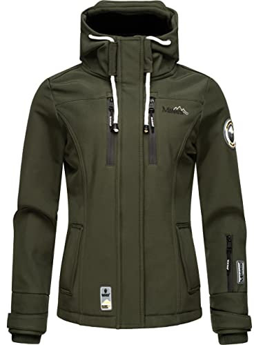 MARIKOO Damen Softshelljacke Übergangsjacke mit Kapuze Kleinezicke Olive Gr. L